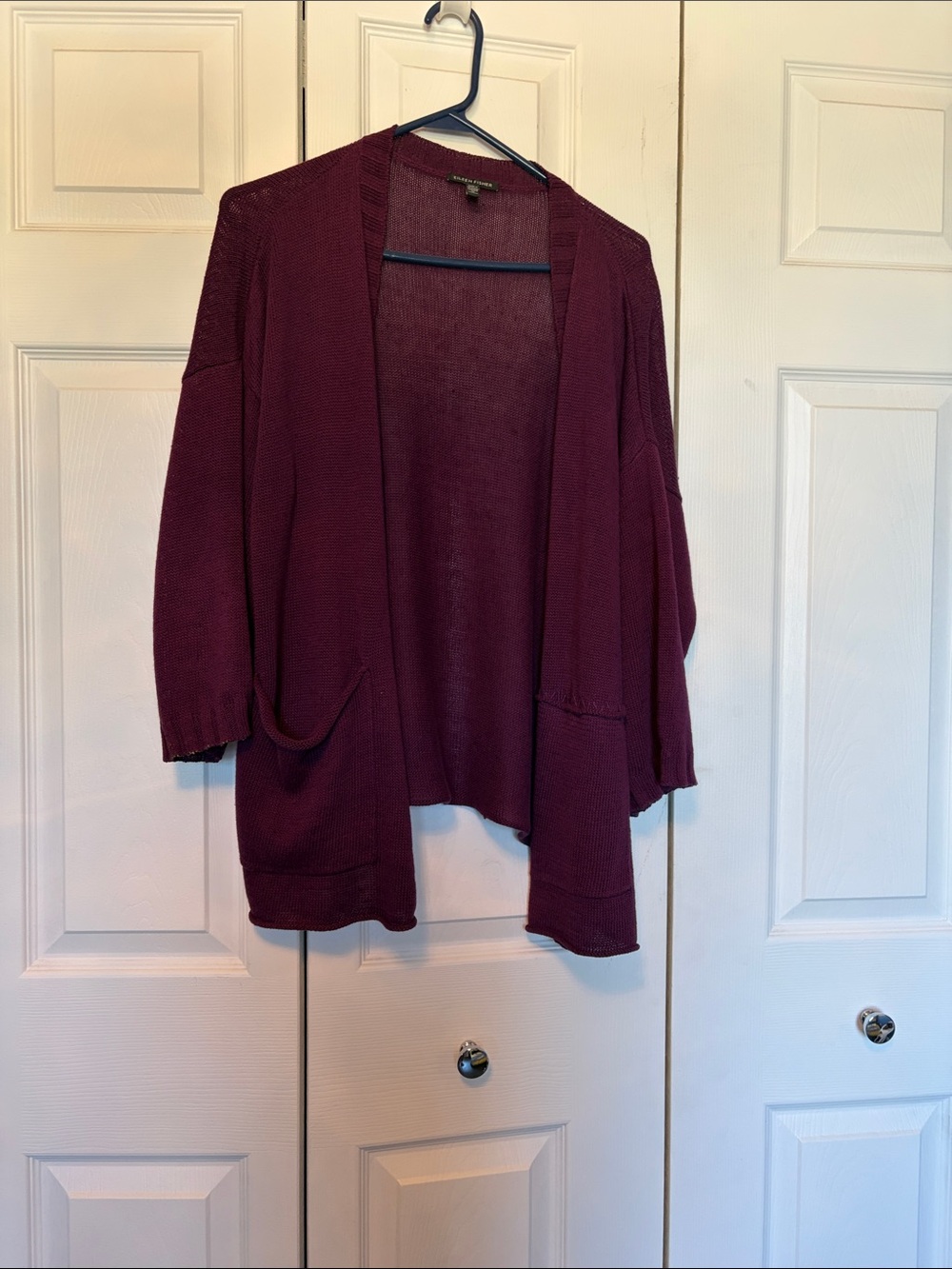 Eileen Fisher Open-Front Cardigan Sweater in Deep Plum